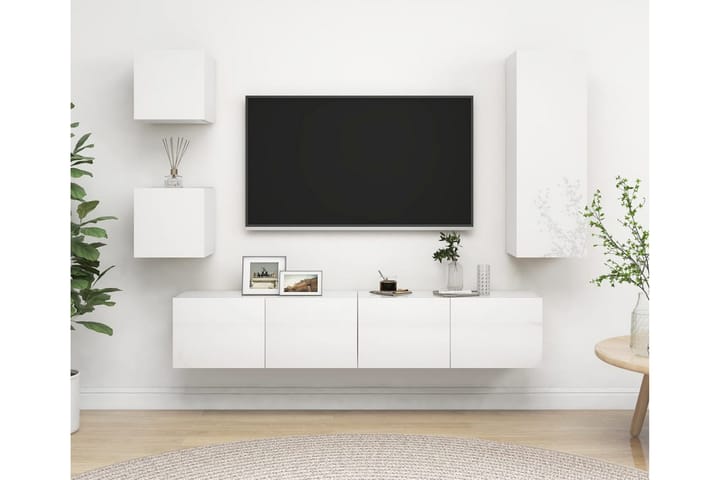 TV-skåp 5 delar vit högglans spånskiva - Vit - Möbler - Vardagsrum - Tv-möbler & mediamöbler - Tv-skåp