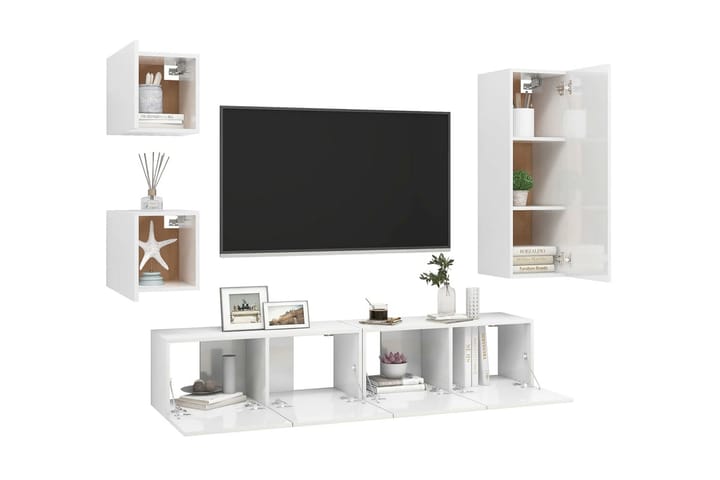 TV-skåp 5 delar vit högglans spånskiva - Vit - Möbler - Vardagsrum - Tv-möbler & mediamöbler - Tv-skåp