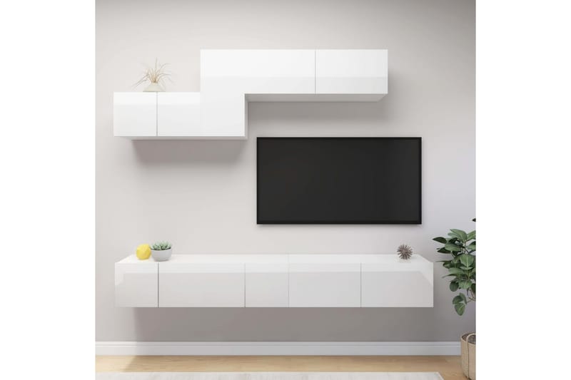 TV-skåp 6 delar vit högglans spånskiva - Vit - Möbler - Vardagsrum - Tv-möbler & mediamöbler - Tv-skåp