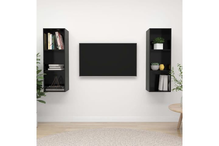 Väggmonterade tv-skåp 2 st svart högglans spånskiva - Svart - Möbler - Vardagsrum - Tv-möbler & mediamöbler - Tv-skåp