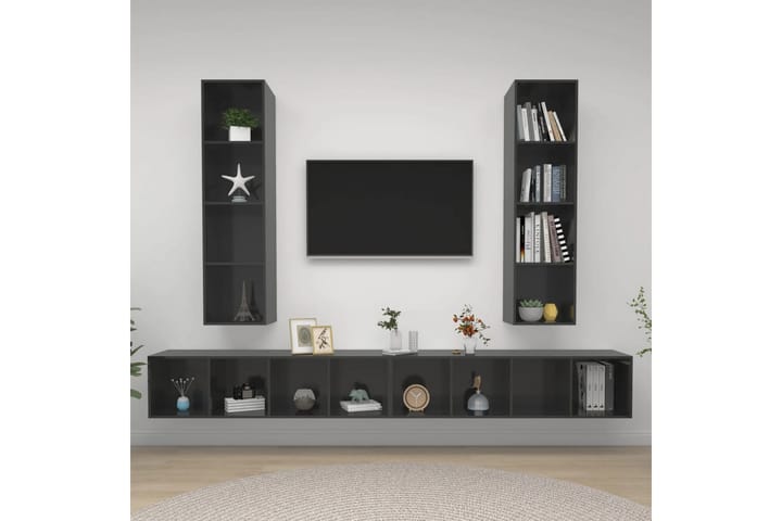 Väggmonterade tv-skåp 4 st grå högglans spånskiva - Grå - Möbler - Vardagsrum - Tv-möbler & mediamöbler - Tv-skåp