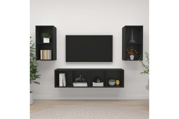 Väggmonterade tv-skåp 4 st svart spånskiva - Svart - Möbler - Vardagsrum - Tv-möbler & mediamöbler - Tv-skåp