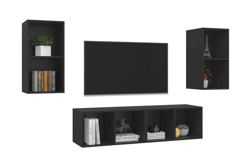Väggmonterade tv-skåp 4 st svart spånskiva - Svart - Möbler - Vardagsrum - Tv-möbler & mediamöbler - Tv-skåp
