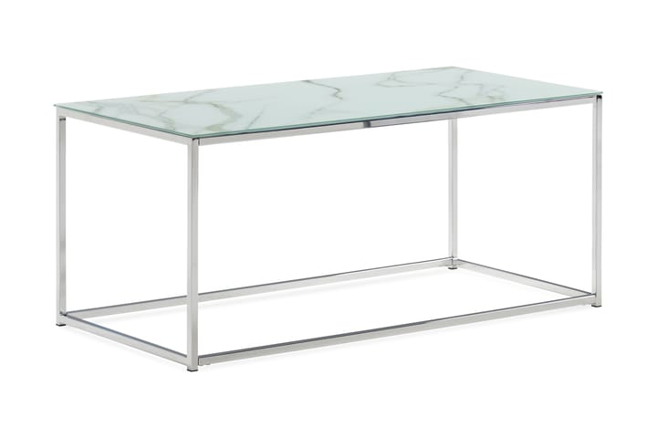 MATADOR Soffbord 100 cm Marmormönster Glas/Vit/Krom - Möbler - Vardagsrum - Soffbord & vardagsrumsbord - Marmorbord
