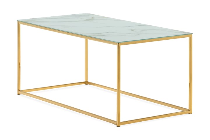 MATADOR Soffbord 100 cm Marmormönster Glas/Vit/Mässing - Möbler - Vardagsrum - Soffbord & vardagsrumsbord - Marmorbord