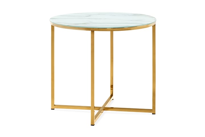 MATADOR Soffbord 50 cm Runt Marmormönster Glas/Vit/Mässing - Möbler - Vardagsrum - Soffbord & vardagsrumsbord - Marmorbord
