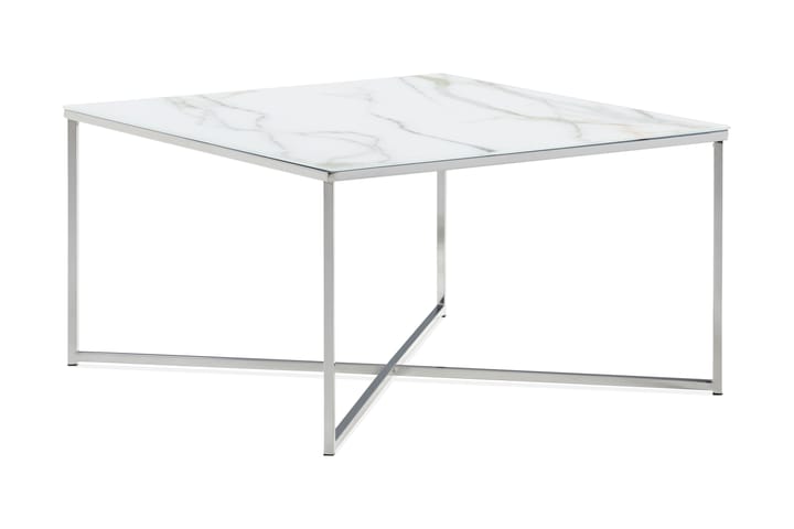 MATADOR Soffbord 80 cm Marmormönster Glas/Vit/Krom - Grå - Möbler - Vardagsrum - Soffbord & vardagsrumsbord - Soffbord