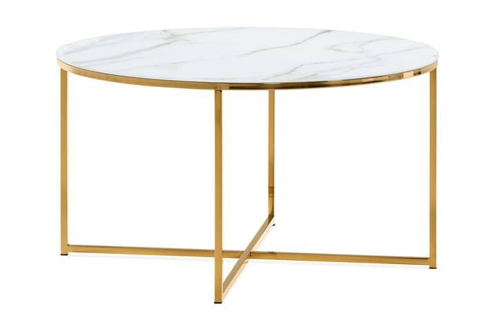 MATADOR Soffbord 80 cm Runt Marmormönster Glas/Grå/Mässing - Möbler - Vardagsrum - Soffbord & vardagsrumsbord - Marmorbord
