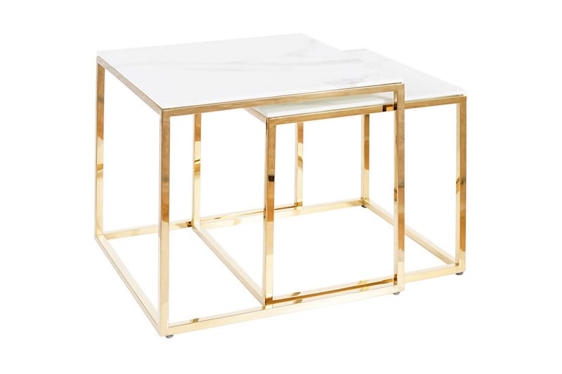 MALHADA Satsbord Marmorlook Glas/Vit/Guld - Möbler - Vardagsrum - Soffbord & vardagsrumsbord - Marmorbord