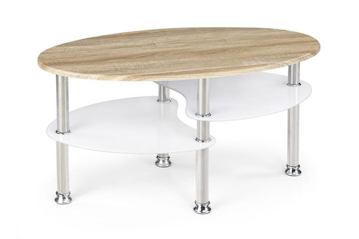BIELKA Soffbord 90 cm Ovalt med Förvaring Hylla Vit/Ekfärg - Möbler - Vardagsrum - Soffbord & vardagsrumsbord - Soffbord