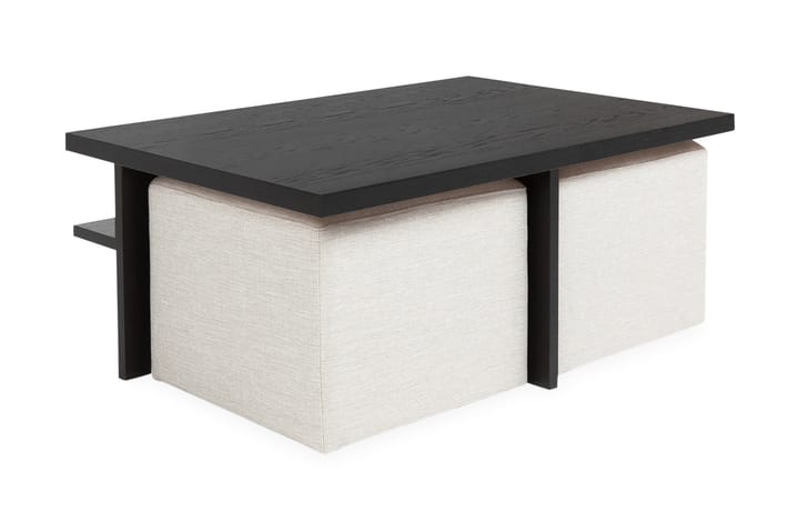 BONDI Soffbord 100 cm med 2 Pallar Svart/Beige - Möbler - Vardagsrum - Soffbord & vardagsrumsbord - Soffbord