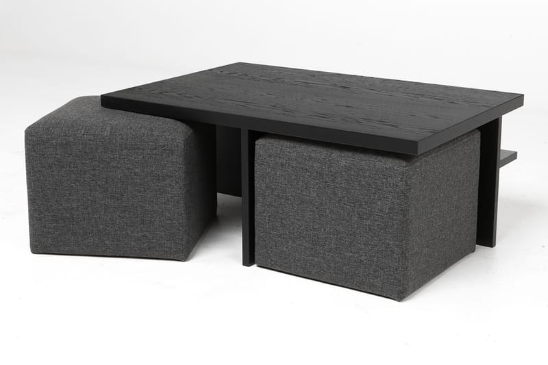 BONDI Soffbord 100 cm med 2 Pallar Svart/Mörkgrå - Möbler - Vardagsrum - Soffbord & vardagsrumsbord - Soffbord