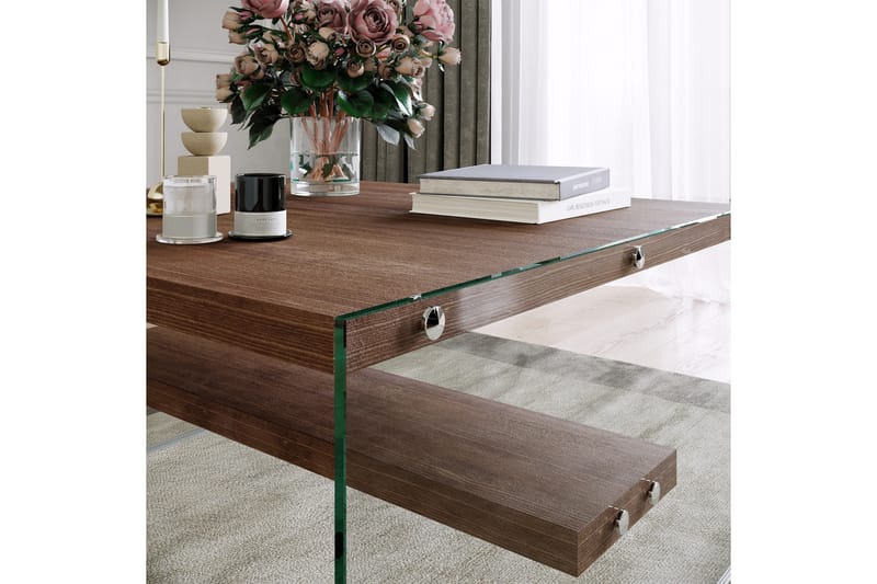 DELARYD Soffbord 75 cm med Förvaring Hylla Glas/Brun - Möbler - Vardagsrum - Soffbord & vardagsrumsbord - Soffbord