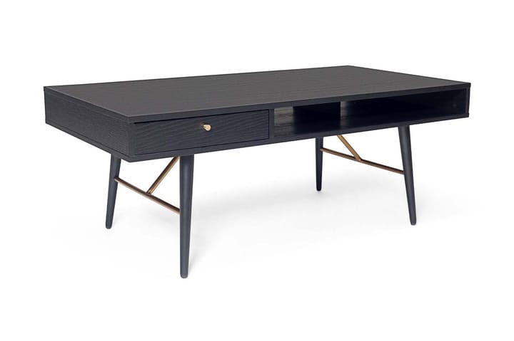 DENE Soffbord 117 cm med Förvaring Hylla + Låda Svart/Mässin - Möbler - Vardagsrum - Soffbord & vardagsrumsbord - Soffbord
