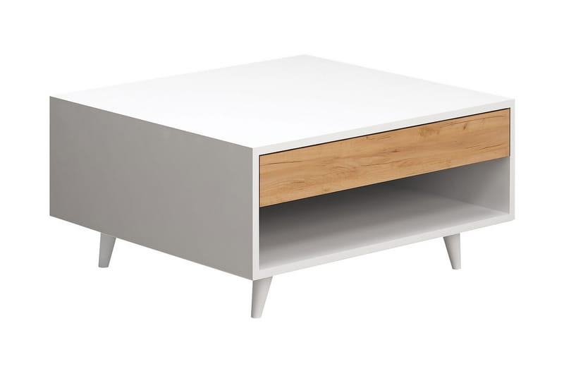ELLINA Soffbord 80 cm med Förvaring Låda + Hylla Trä/Vit - Trä/Vit - Möbler - Vardagsrum - Soffbord & vardagsrumsbord - Soffbord