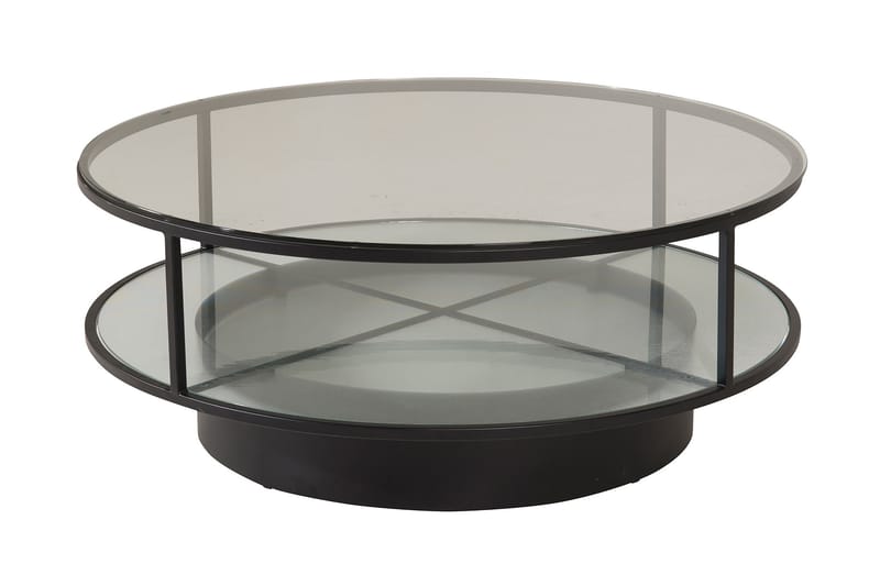 FALSTERBO Soffbord 100 cm Runt med Förvaring Hyllor Glas/Sva - Möbler - Vardagsrum - Soffbord & vardagsrumsbord - Soffbord
