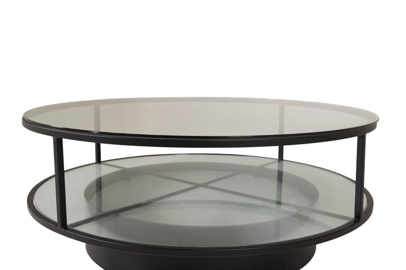 FALSTERBO Soffbord 100 cm Runt med Förvaring Hyllor Glas/Sva - Möbler - Vardagsrum - Soffbord & vardagsrumsbord - Soffbord