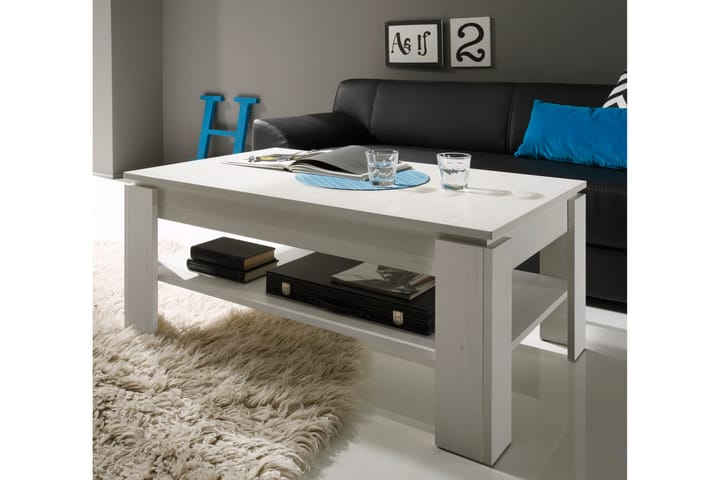 FRANTA Soffbord 110 cm med Förvaring Hylla Vit Tallstruktur - Möbler - Vardagsrum - Soffbord & vardagsrumsbord - Soffbord