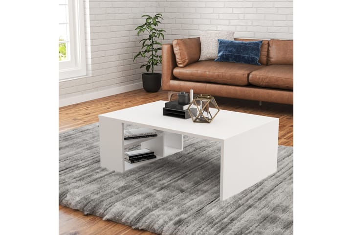 FREDDY Soffbord 90 cm med Förvaring Hyllor Vit - Vit - Möbler - Vardagsrum - Soffbord & vardagsrumsbord - Soffbord
