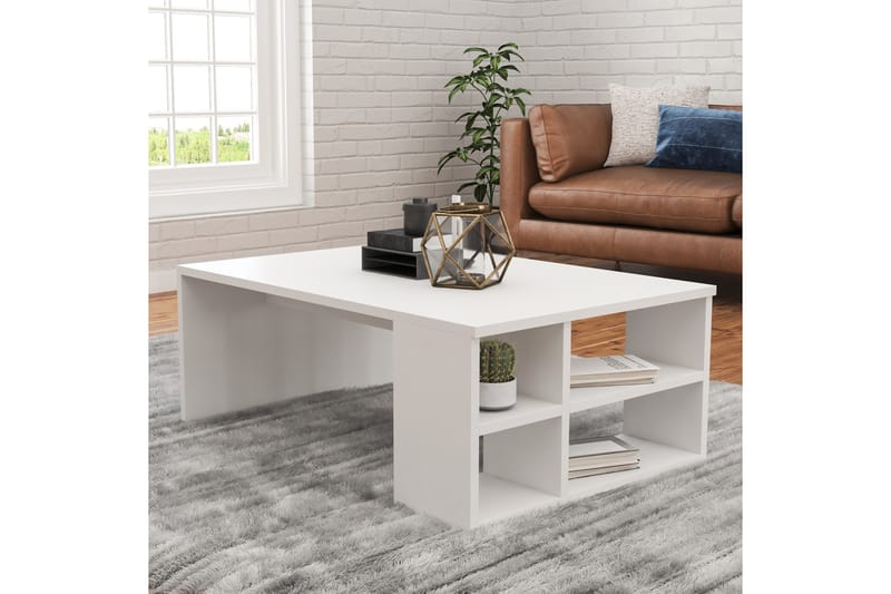 FREDDY Soffbord 90 cm med Förvaring Hyllor Vit - Vit - Möbler - Vardagsrum - Soffbord & vardagsrumsbord - Soffbord