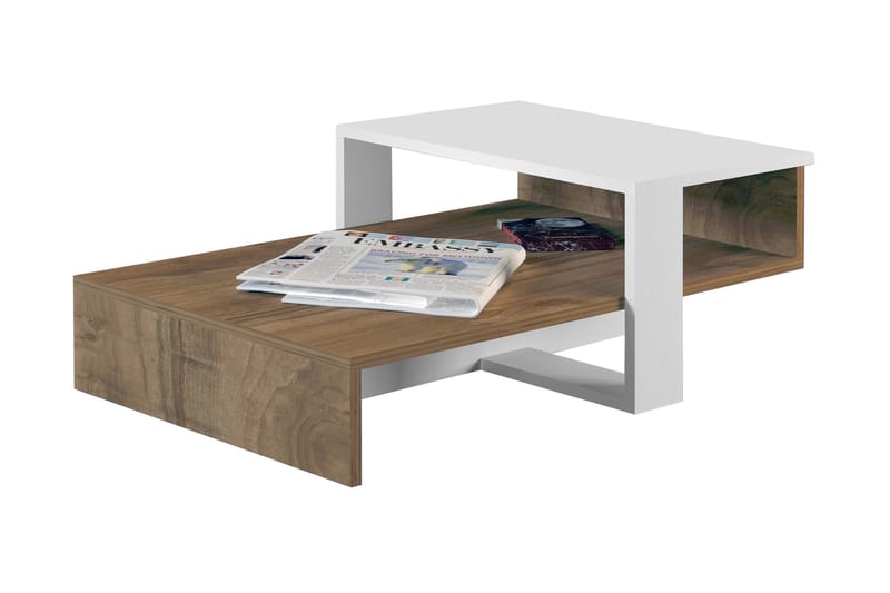HIENNA Soffbord 80 cm med Förvaring Hylla Vit/Valnötsbrun - Vit/Valnöt - Möbler - Vardagsrum - Soffbord & vardagsrumsbord - Soffbord