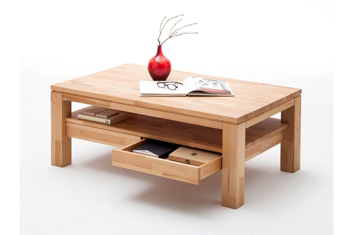 JASPER Soffbord 115 cm med Förvaring Hyllor + Lådor Ekfärg - Möbler - Vardagsrum - Soffbord & vardagsrumsbord - Soffbord