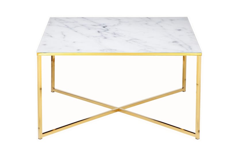 KAMBIAN Soffbord 80 cm Marmormönster Glas/Vit/Guld - Möbler - Vardagsrum - Soffbord & vardagsrumsbord - Soffbord