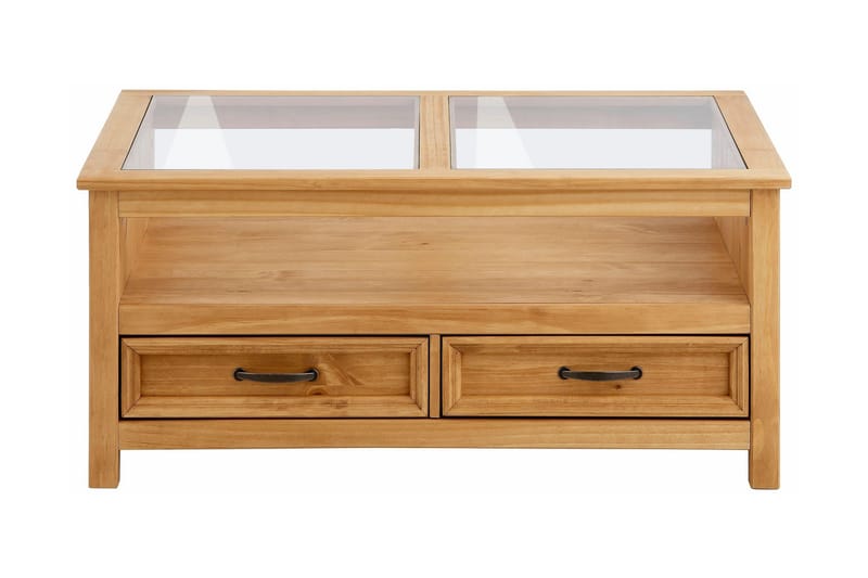 KAPILA Soffbord 100 cm med Förvaring 2 Lådor + Hylla Glas/Br - Möbler - Vardagsrum - Soffbord & vardagsrumsbord - Soffbord