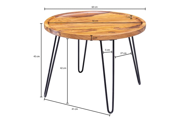 KIRKLEES Soffbord 60 cm Runt Massivt Trä/Svart - Möbler - Vardagsrum - Soffbord & vardagsrumsbord - Soffbord