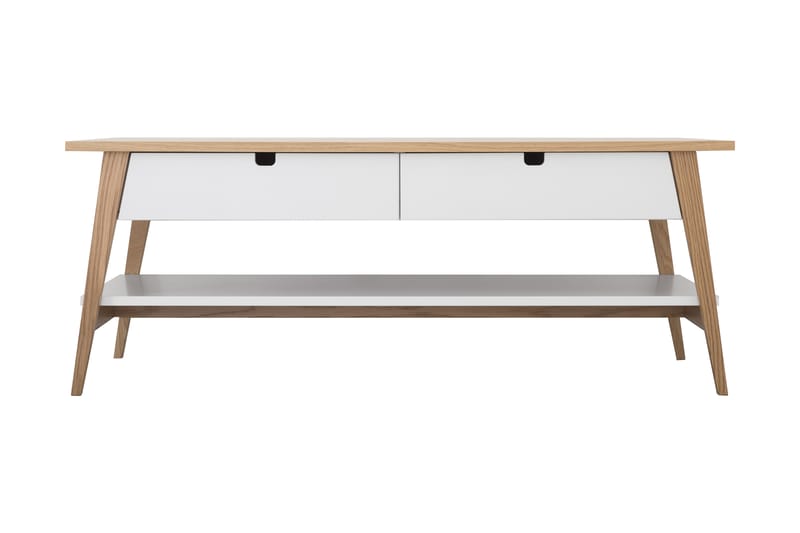 KIVIK Soffbord 130 cm med Förvaring 2 Lådor + Hylla Ek/Vit - Möbler - Bord