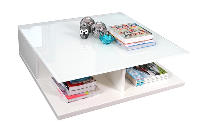 KULIAI Soffbord 100 cm med Förvaring Hyllor Glas/Vit - Möbler - Vardagsrum - Soffbord & vardagsrumsbord - Soffbord