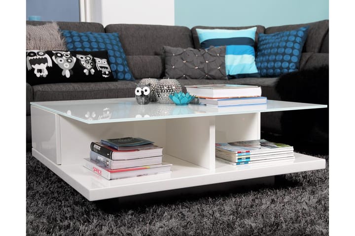 KULIAI Soffbord 100 cm med Förvaring Hyllor Glas/Vit - Möbler - Vardagsrum - Soffbord & vardagsrumsbord - Soffbord