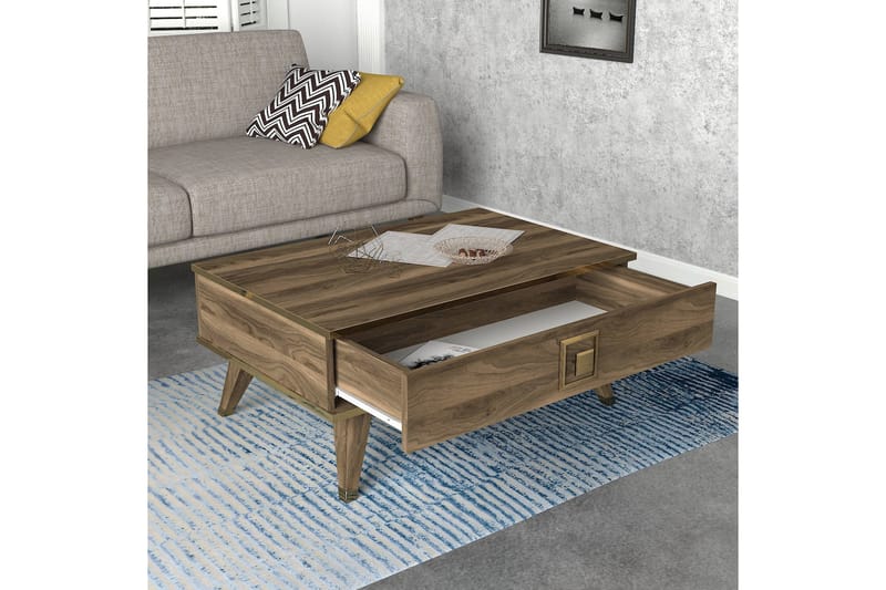 KYRKEBERG Soffbord 90 cm med Förvaring Låda Brun/Gul - Möbler - Vardagsrum - Soffbord & vardagsrumsbord - Soffbord