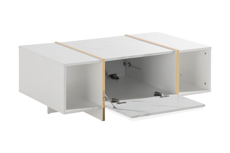 LAVENHAM Soffbord 104 cm med Förvaring Lådor + Hyllor Vit/Gu - Möbler - Vardagsrum - Soffbord & vardagsrumsbord - Soffbord