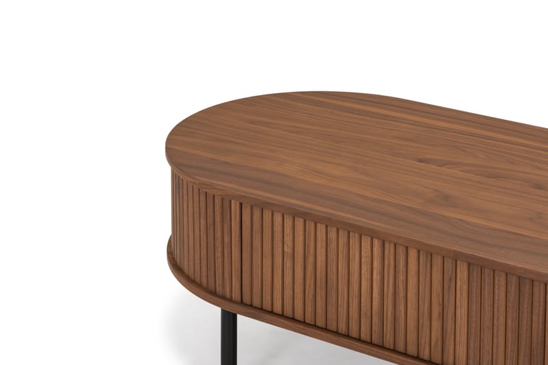LENOIR Soffbord 118 cm Ovalt m Förvaring Låda Massiv Valnöt/ - Möbler - Vardagsrum - Soffbord & vardagsrumsbord - Soffbord