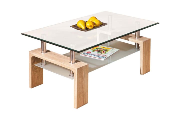 LOANA Soffbord 100 cm med Förvaring Hylla Glas/Vit/Natur - Möbler - Vardagsrum - Soffbord & vardagsrumsbord - Soffbord