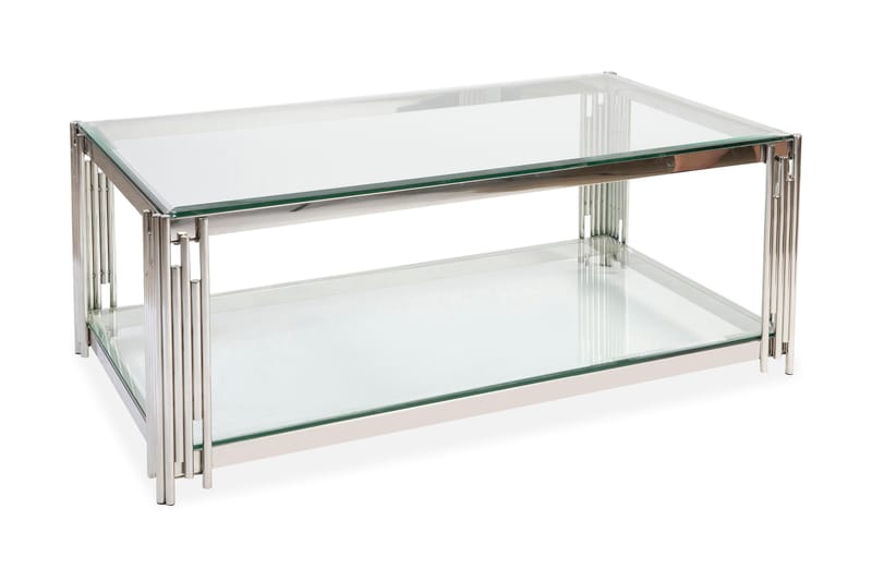 MALISETI Soffbord 130 cm med Förvaring Hylla Glas/Krom
