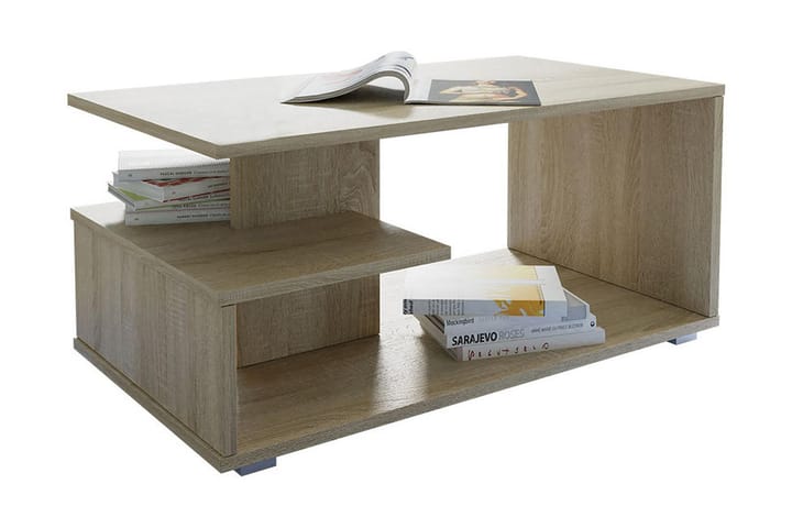 MARRS Soffbord 91 cm med Förvaring Hyllor Ekfärg/Beige/Grå - Beige/Grå - Möbler - Vardagsrum - Soffbord & vardagsrumsbord - Soffbord
