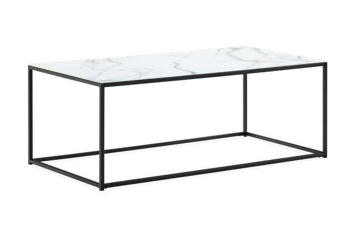 MATADOR Soffbord 120 cm Marmormönster Glas/Vit/Svarta Ben - Möbler - Vardagsrum - Soffbord & vardagsrumsbord - Marmorbord