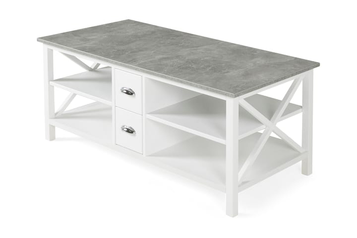MERINA Soffbord 120 cm med Förvaring 2 Lådor Grå/Vit - Möbler - Vardagsrum - Soffbord & vardagsrumsbord - Soffbord