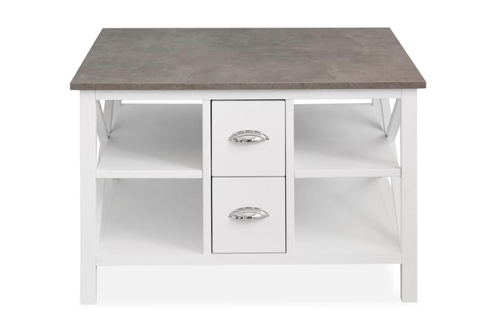 MERINA Soffbord 80 cm med Förvaring Hyllor + 2 Lådor Grå/Vit - Möbler - Vardagsrum - Soffbord & vardagsrumsbord - Soffbord
