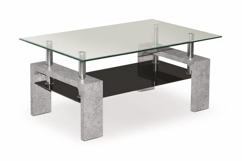 MINELLI Soffbord 100 cm med Förvaring Hylla Glas/Svart/Grå