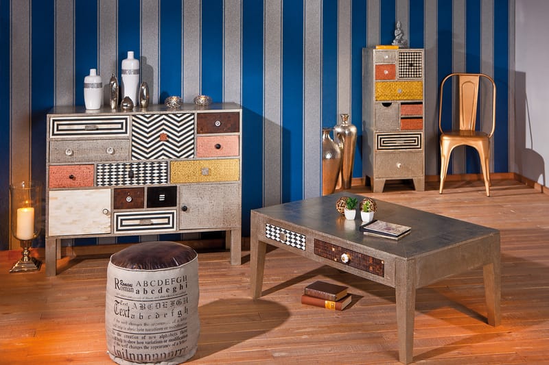 NOIDA Soffbord 110 cm med Förvaring Lådor Mangoträ/Ljusgrå - Möbler - Vardagsrum - Soffbord & vardagsrumsbord - Soffbord