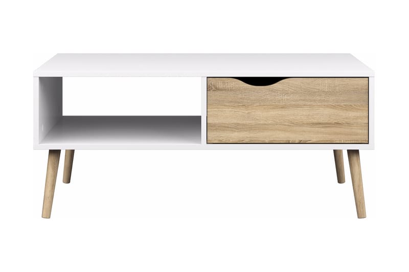 ORINO Soffbord 99 cm med Förvaring Låda + Hylla Vit/Ekfärg - Möbler - Vardagsrum - Soffbord & vardagsrumsbord - Soffbord