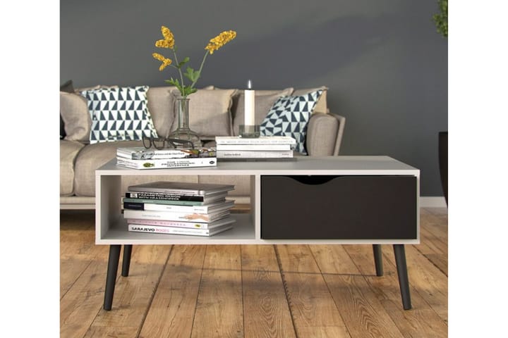 ORINO Soffbord 99 cm med Förvaring Låda + Hylla Vit/Svart - Möbler - Vardagsrum - Soffbord & vardagsrumsbord - Soffbord