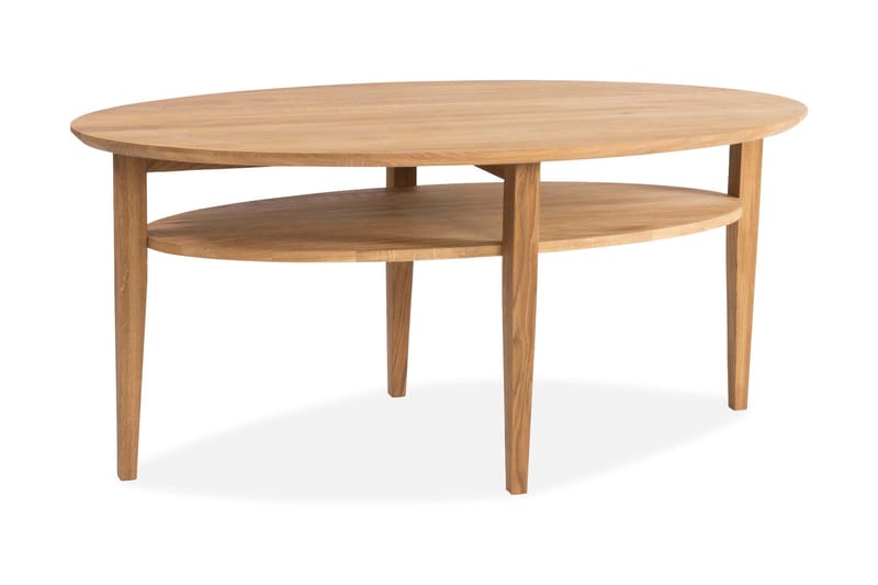 POMEROY Soffbord 130 cm Ovalt med Förvaring Hylla Ek - Möbler - Vardagsrum - Soffbord & vardagsrumsbord - Soffbord