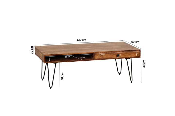 RIVITUSO Soffbord 117 cm med Förvaring 2 Lådor+Hyllor Massiv - Möbler - Vardagsrum - Soffbord & vardagsrumsbord - Soffbord