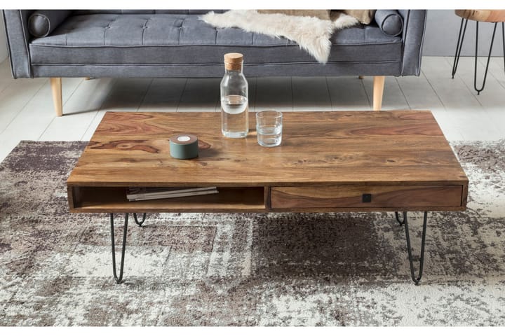 RIVITUSO Soffbord 117 cm med Förvaring 2 Lådor+Hyllor Massiv - Möbler - Vardagsrum - Soffbord & vardagsrumsbord - Soffbord