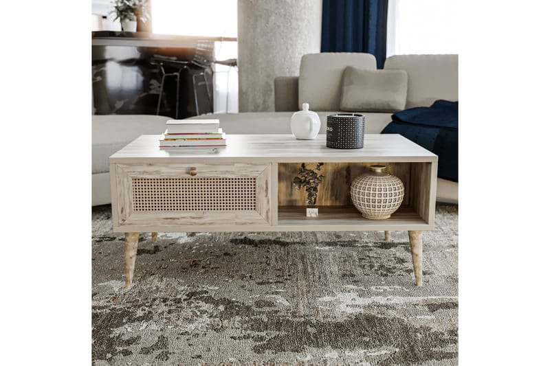 ROLAVA Soffbord 97 cm med Förvaring Hylla + 2 Lådor Natur - Möbler - Vardagsrum - Soffbord & vardagsrumsbord - Soffbord