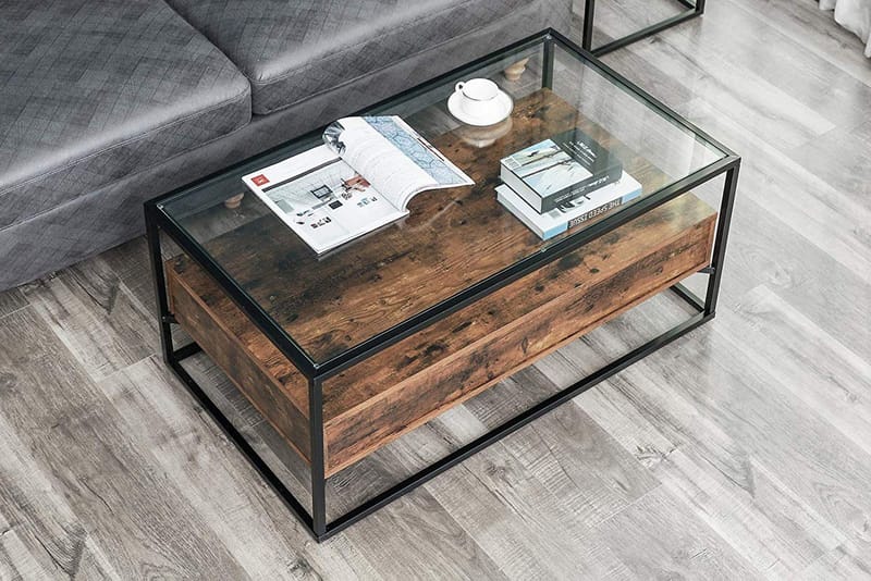 Soffbord 106 cm med Förvaring Hylla + 2 Lådor Rustik/Brun - Vasagle/Glas - Möbler - Vardagsrum - Soffbord & vardagsrumsbord - Soffbord